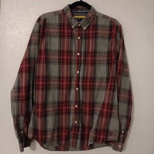 Prince & Fox Men's Button Down Long Sleeved Shirt Sz. L Gray/Red/Black Plaid